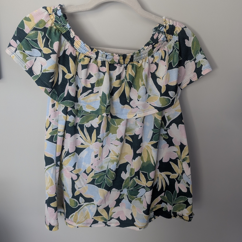 LC Lauren Conrad Floral Off-Shoulder Blouse - Green, Pink, Yellow